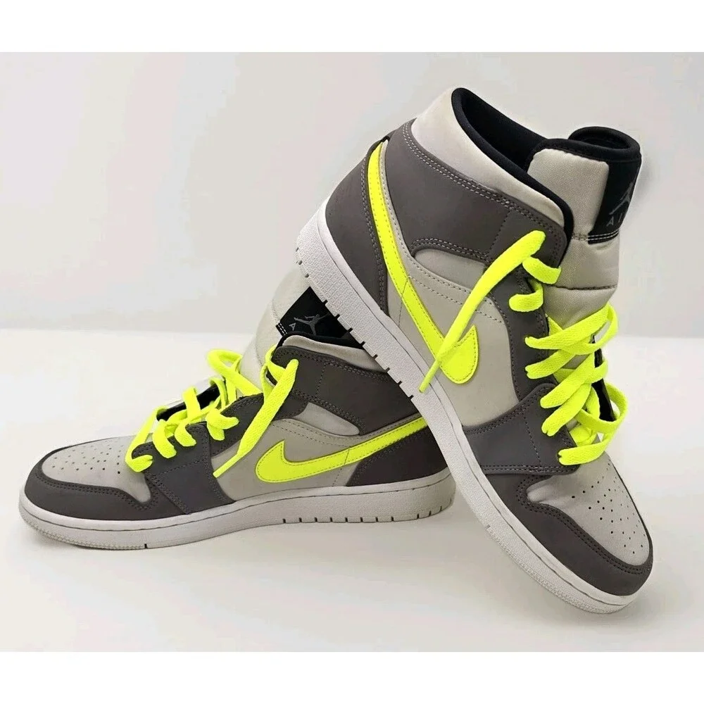 Air Jordan 1 Mid “Gunsmoke Volt” Grey Neon Yellow 554724-072 Men’s US 9